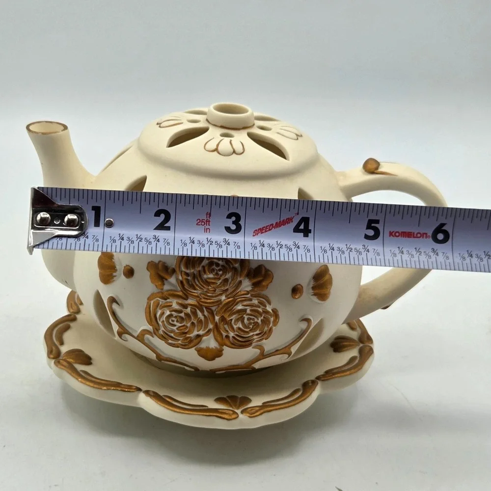 Partylite TEAPOT Tealight Candle Holder TEA TIME Luminary P7301 Porcelain Bisque